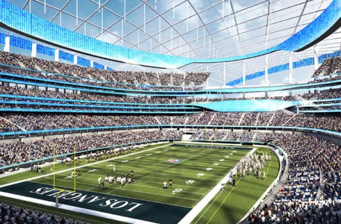 A rendering of the new Rams Stadium in Inglewood. It is expected to host its first game in 2020. Credit: Rams