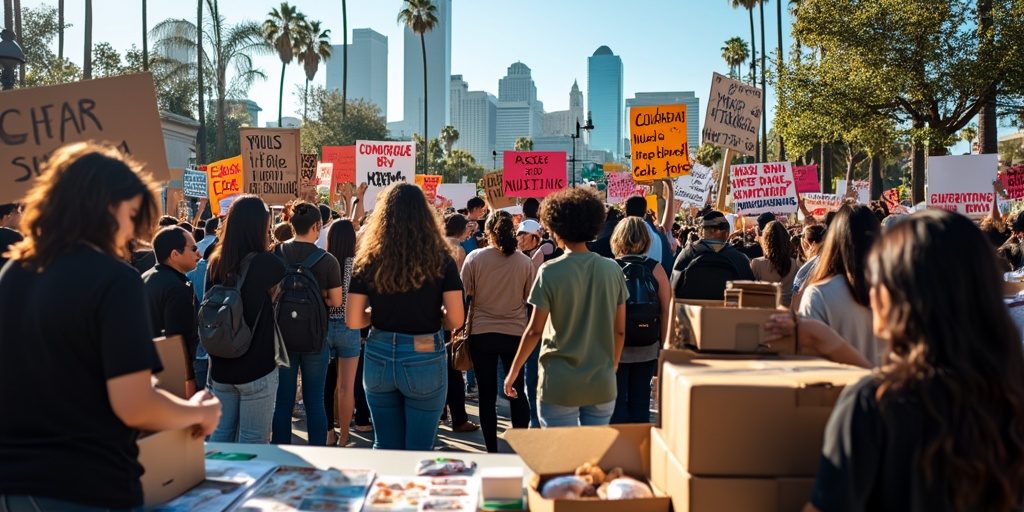 Inglewood protests against Trump administration, Compton residents join Los Angeles demonstrations, 50501 Movement in South LA communities, Inglewood Mutual Aid Collective food drive, Inglewood and Compton community activism, Trump policy impacts on Los Angeles County, immigration protests in Inglewood, community support initiatives in South LA